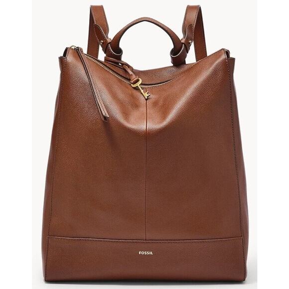 Fossil ELINA Medium Leather Convertible Backpack Crossbody Bag in Brown NWT $330 - Picture 1 of 10